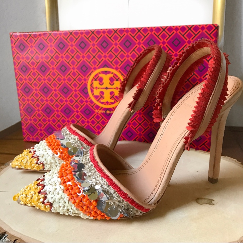 NWB Tory Burch Isle Slingback Pump heels beaded